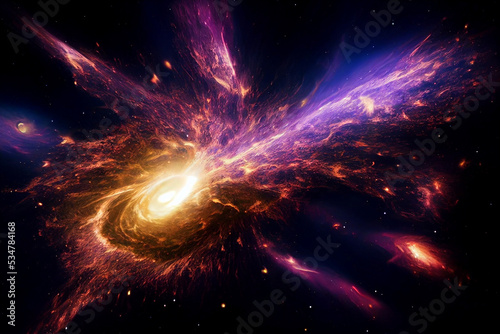 Birth of Massive Quasar in Deep Space 3D Conceptual Art Spectacular Abstract Background. Explosion of Star in Cosmos Visualization Breathtaking Wallpaper. Moment of Cosmic Big Bang Theory Artwork