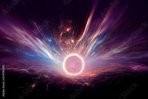 Cosmic Neutron Star 3D Visualization Art Work Spectacular Abstract Background. Magnificent Supernova Flaming Radiation Deep Space Exploration Awesome Wallpaper. Distant Cosmos Worlds Stunning Artwork photo