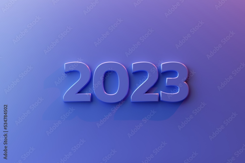 Number 2023 on blue background, 3d rendering Number 2023 on blue background, 3d rendering
