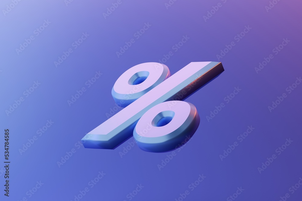 Percent sign on blue background, 3d render Percent sign on blue background, 3d render