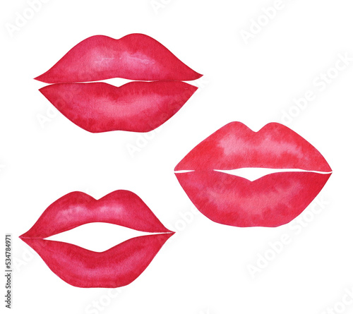 Watercolor red kiss set  isolated on transparent background