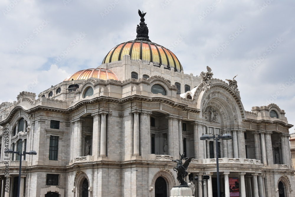 Palacio de Bellas Artes, Full Corner Shot with Clouds, Mexico City