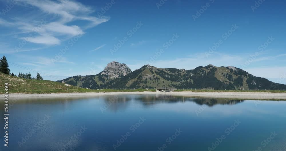 Bayerische Berglandschaft - Blick auf den Speichersee von der Speck Alm, Waller Alm und am Horizont der Gipfel des Wendelsteins Bayerische Berglandschaft - Blick auf den Speichersee von der Speck Alm, Waller Alm und am Horizont der Gipfel des Wendelsteins
