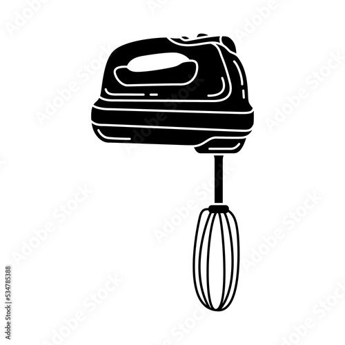 Vector black and white illustration in hand-drawn style, kitchen mixer