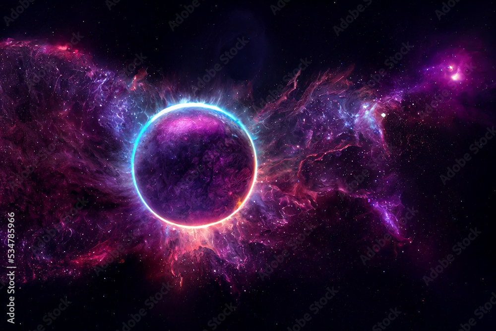 Deep Space Unexplored Plasma Planet on Purple Cosmic Nebula Background ...