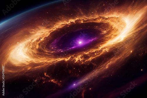 The Edge of Supermassive Black Hole in Deep Space 3D Art Conceptual Abstract Background. Cosmic Super Gravitation Field Visualisation Concept Spectacular Wallpaper. Big Bang Theory Artwork