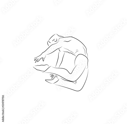 Male dancer jumping and doing somersaults in the air. Man dancing, art. Sketch hand drawn line art style vector illustration isolated on white background.