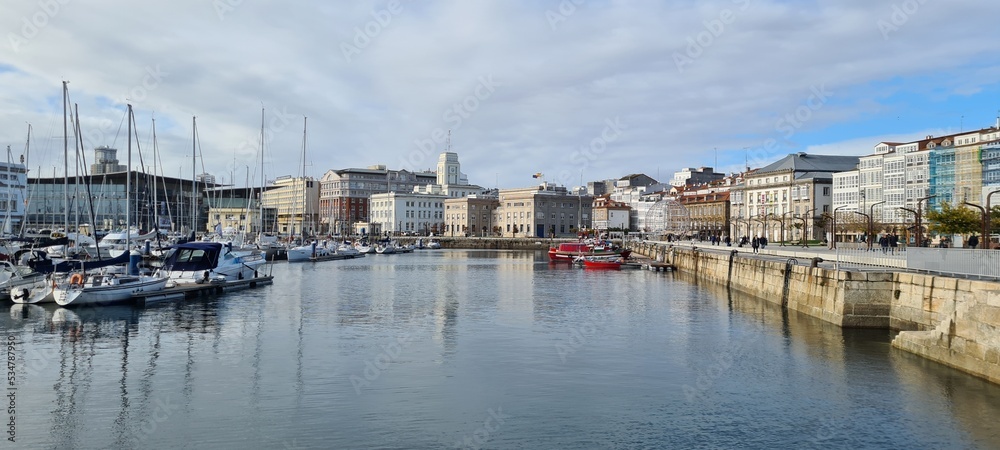 A Coruña, Marina Avenue, Galicia. Panoramic view of one of the most emblematic streets of the city.