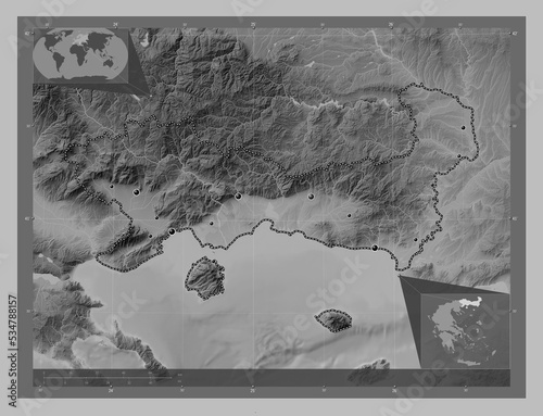 Eastern Macedonia and Thrace, Greece. Grayscale. Major cities photo