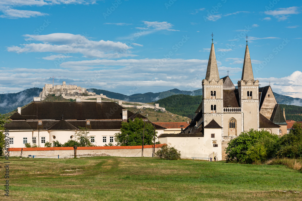 View of Spiskyy Castle (L) and Cathedral (R) in Slovakia - obrazy, fototapety, plakaty 
