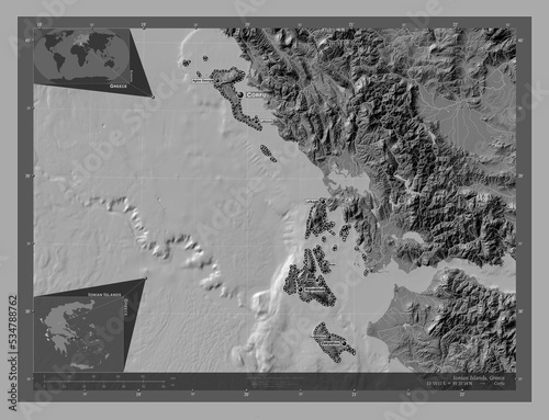 Ionian Islands, Greece. Bilevel. Labelled points of cities photo