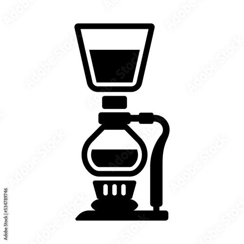 Vector black and white illustration, icon, making coffee with a siphon photo