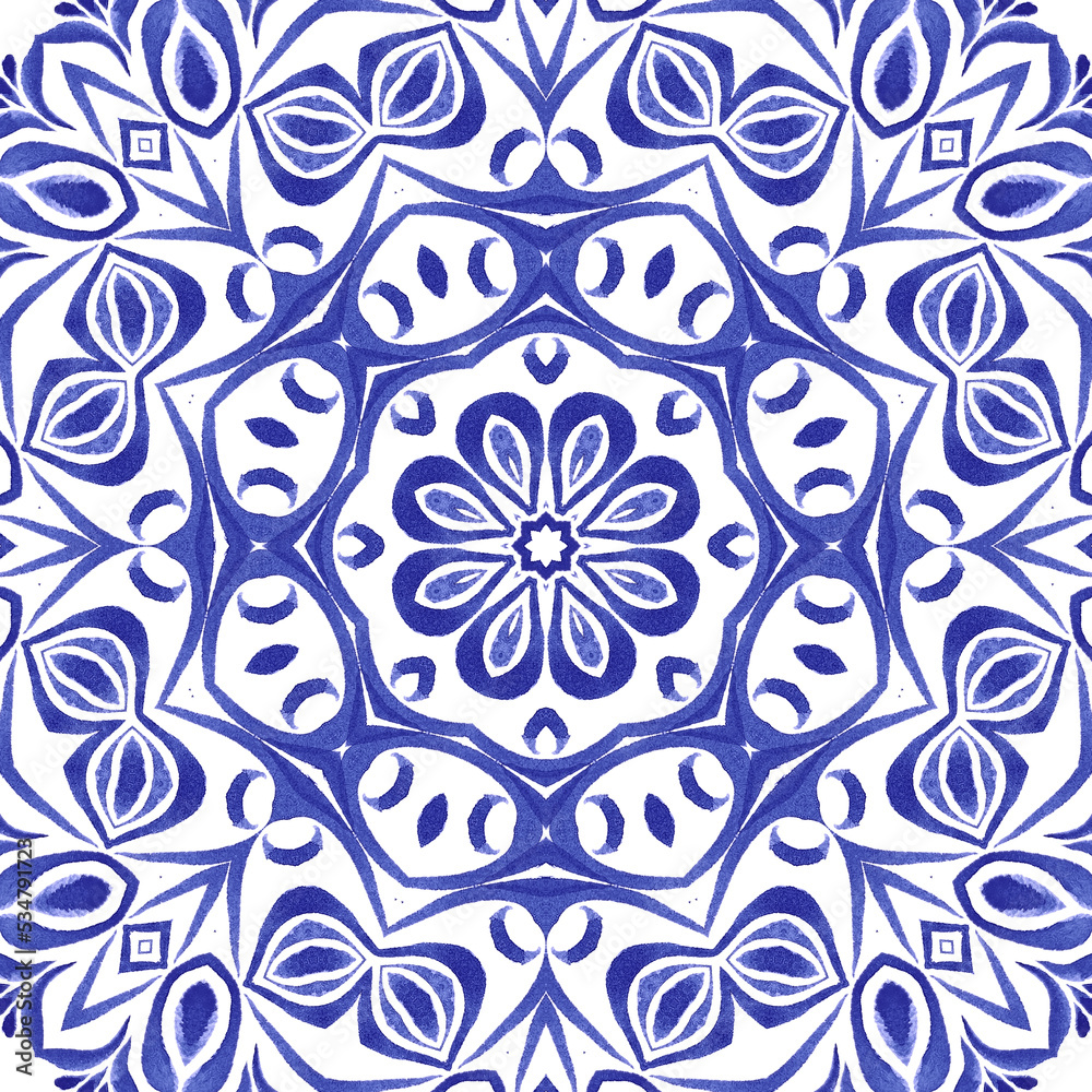 Fototapeta premium Damask pattern watercolor seamless tile mediterranean design.