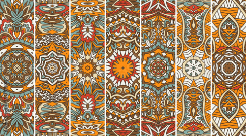 Ethnic tribal geometric banner collection with playful geometric art in bright colors