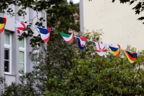 Garland of Flags of European countries: France, Italy, Croatia, Belgium, Germany