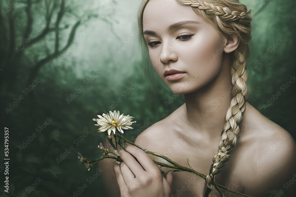 Naked Beautiful Slavic Woman With Blonde Hair Braided Enjoys Freedom 