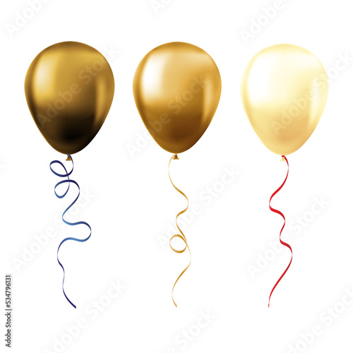 Balloon set isolated on white background Set of gold balloons