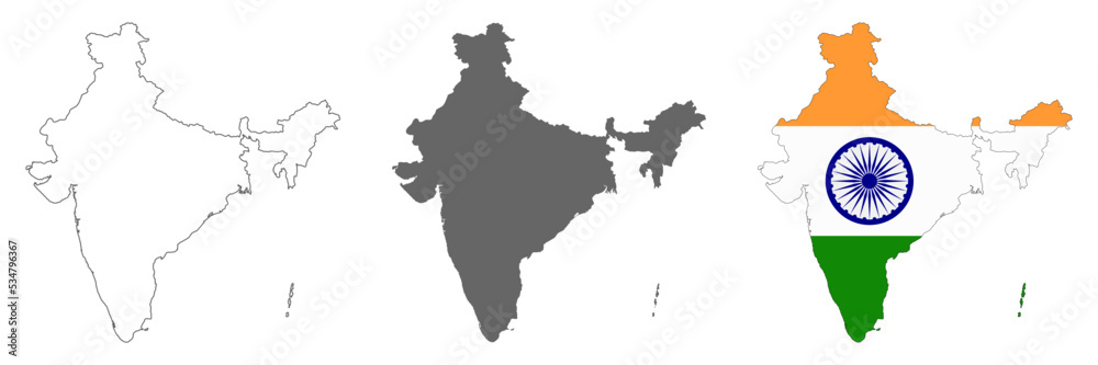 Highly detailed India map with borders isolated on background