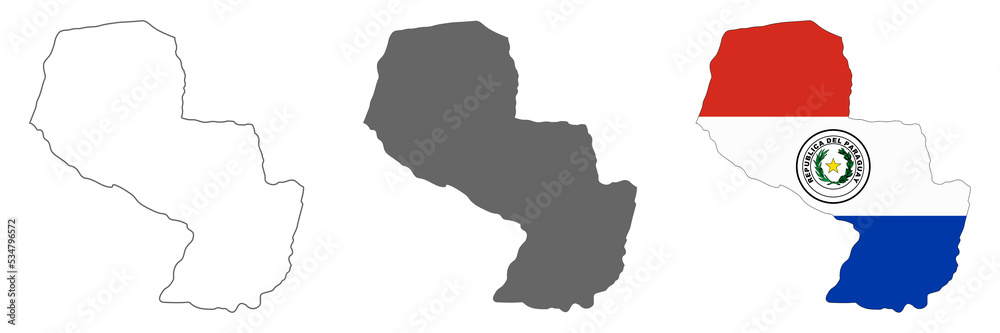 Highly detailed Paraguay map with borders isolated on background
