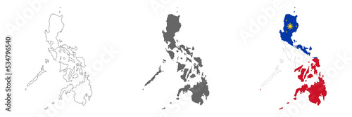 Highly detailed Philippines map with borders isolated on background