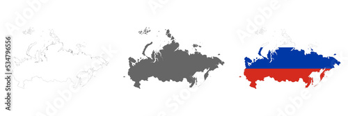 Highly detailed Russian Federation map with borders isolated on background