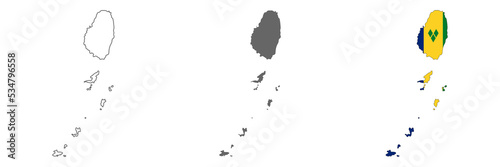 Highly detailed Saint Vincent and the Grenadines map with borders isolated on background