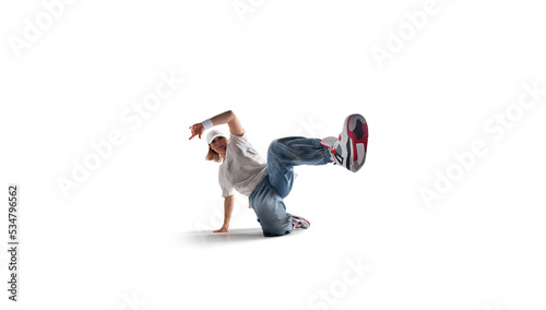 Street dancer girl  dance breakdance isolated on white photo