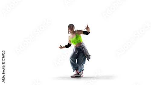 Street dancer girl dance breakdance isolated on white