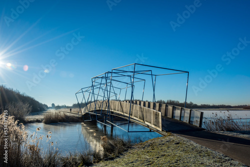 Cubic Bridge in the Netherlands, city Zoetermeer (Balijbos). Bicycle Bridge