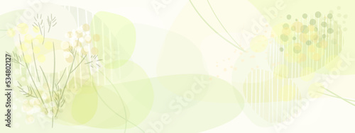 Natural background in soft green tones with yellow shapes and space for text in the center.  © hockey_mom