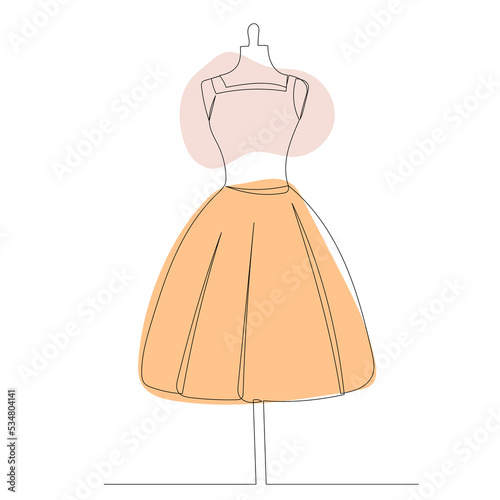 dress drawing by one continuous line, isolated