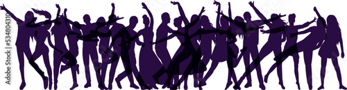 people dancing, crowd silhouette on white background isolated