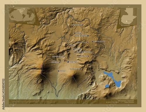 Sacatepequez, Guatemala. Physical. Labelled points of cities photo