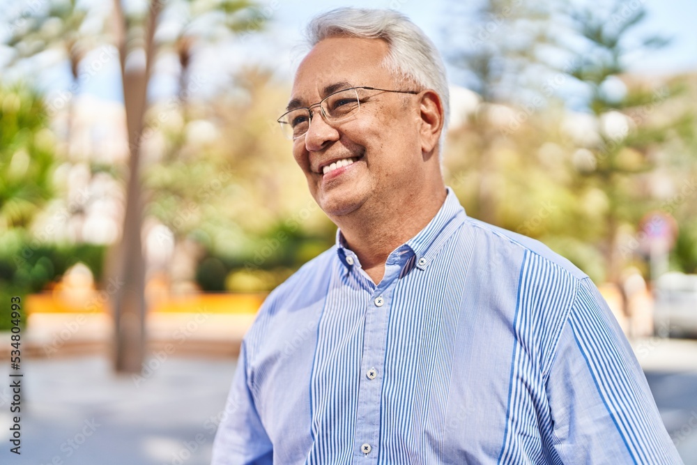 Senior man smiling confident standing at park Senior man smiling confident standing at park