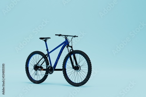 Fototapeta Naklejka Na Ścianę i Meble -  the concept of moving on a bicycle. bicycle with a blue frame on a blue background. 3D render