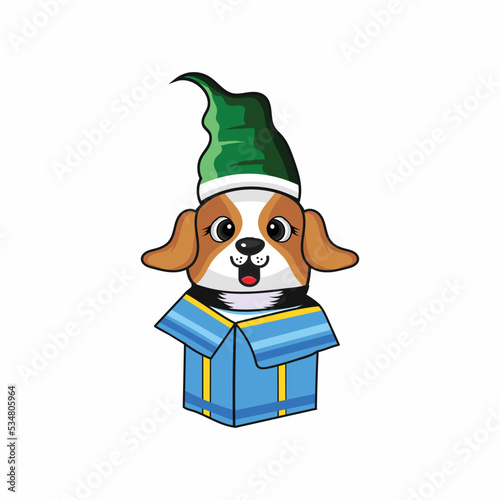 Christmas gift box with dog illustration