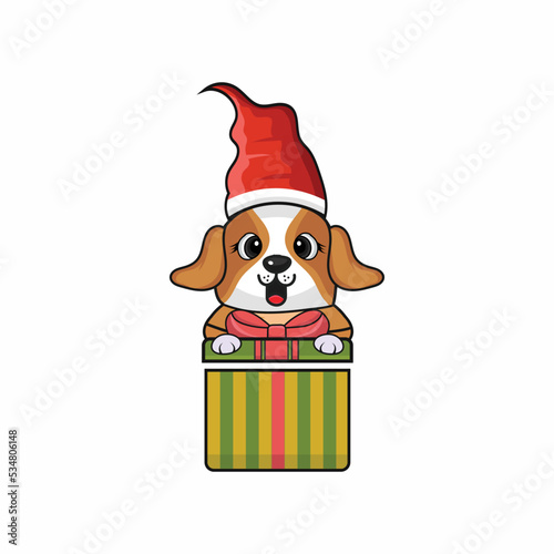 Christmas gift with dog vector art illustration 