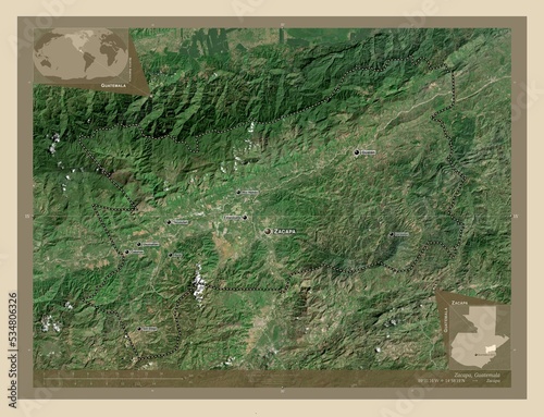 Zacapa, Guatemala. High-res satellite. Labelled points of cities photo
