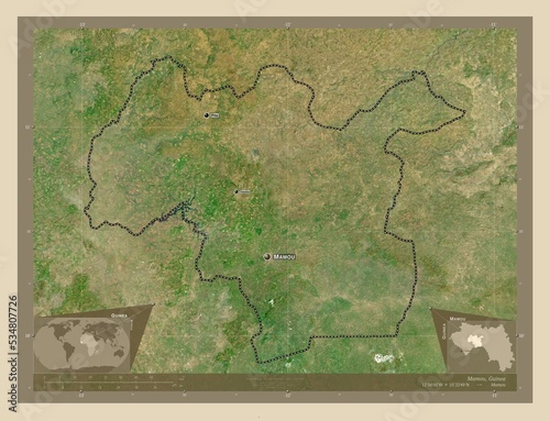 Mamou  Guinea. High-res satellite. Labelled points of cities