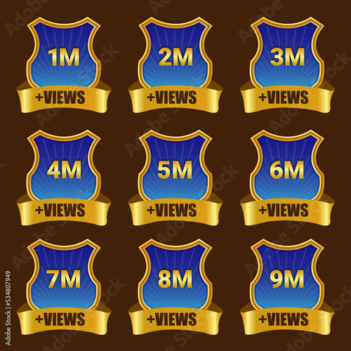 Youtube million views celebration banner, 1 million views badge, 1m to 9m views banner set