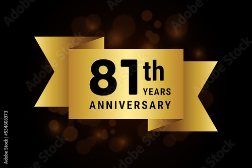 81 Years anniversary, anniversary celebration template design with gold ribbon. Logo vector illustration