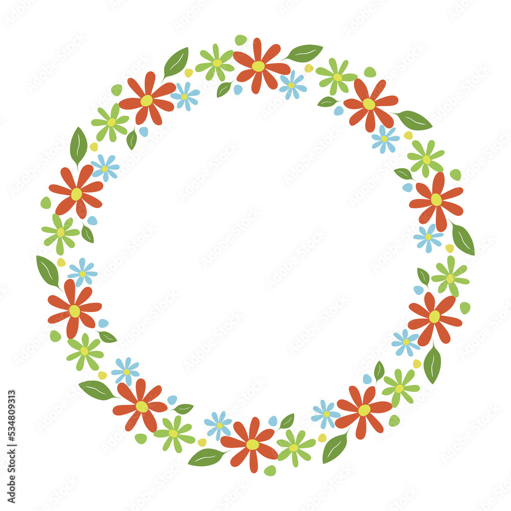 Floral circular frame isolated on white background. Cute flowers circle frame. Vector illustration Floral circular frame isolated on white background. Cute flowers circle frame. Vector illustration