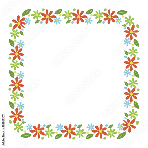 Floral square frame isolated on white background. Cute flowers frame for your design. Vector illustration