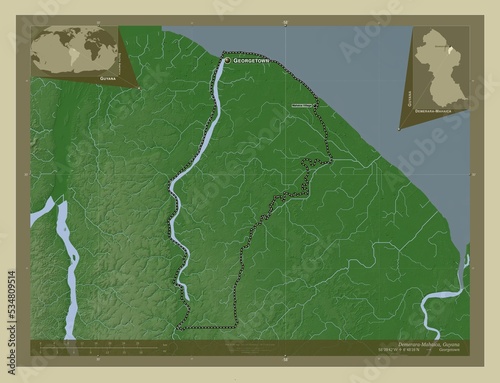 Demerara-Mahaica, Guyana. Labelled points of cities