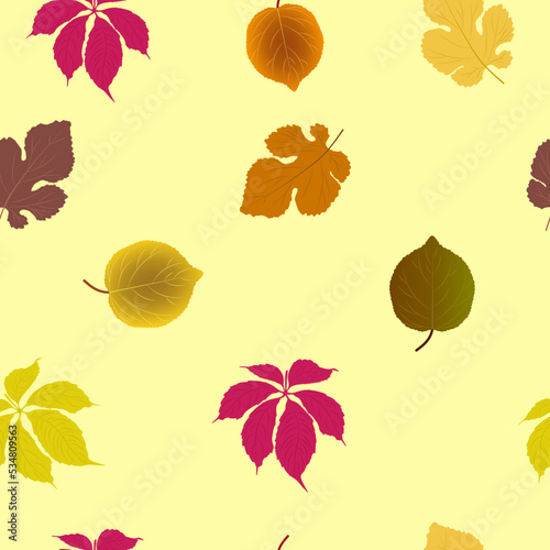 Seamless pattern with autumn leaves on a light yellow background for textile  fabric  paper  cover and gift wrapping.