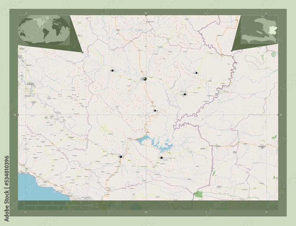 Fototapeta premium Centre, Haiti. OSM. Major cities