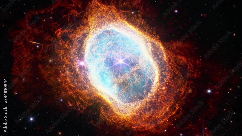 Southern Ring Nebula. Space collage from newest cosmic telescope. James webb telescope research of galaxies. Landscapes of Deep space. JWST. Elements of this image furnished by NASA
