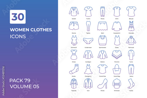 women clothes icons collection.