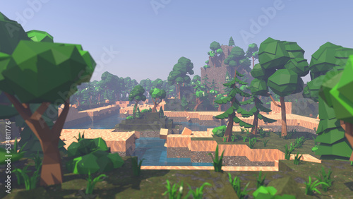 Low Poly island in ocean, Minecraft style in 8K