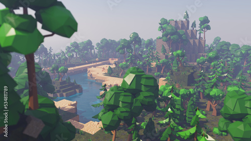 Low Poly island in ocean, Minecraft style in 8K